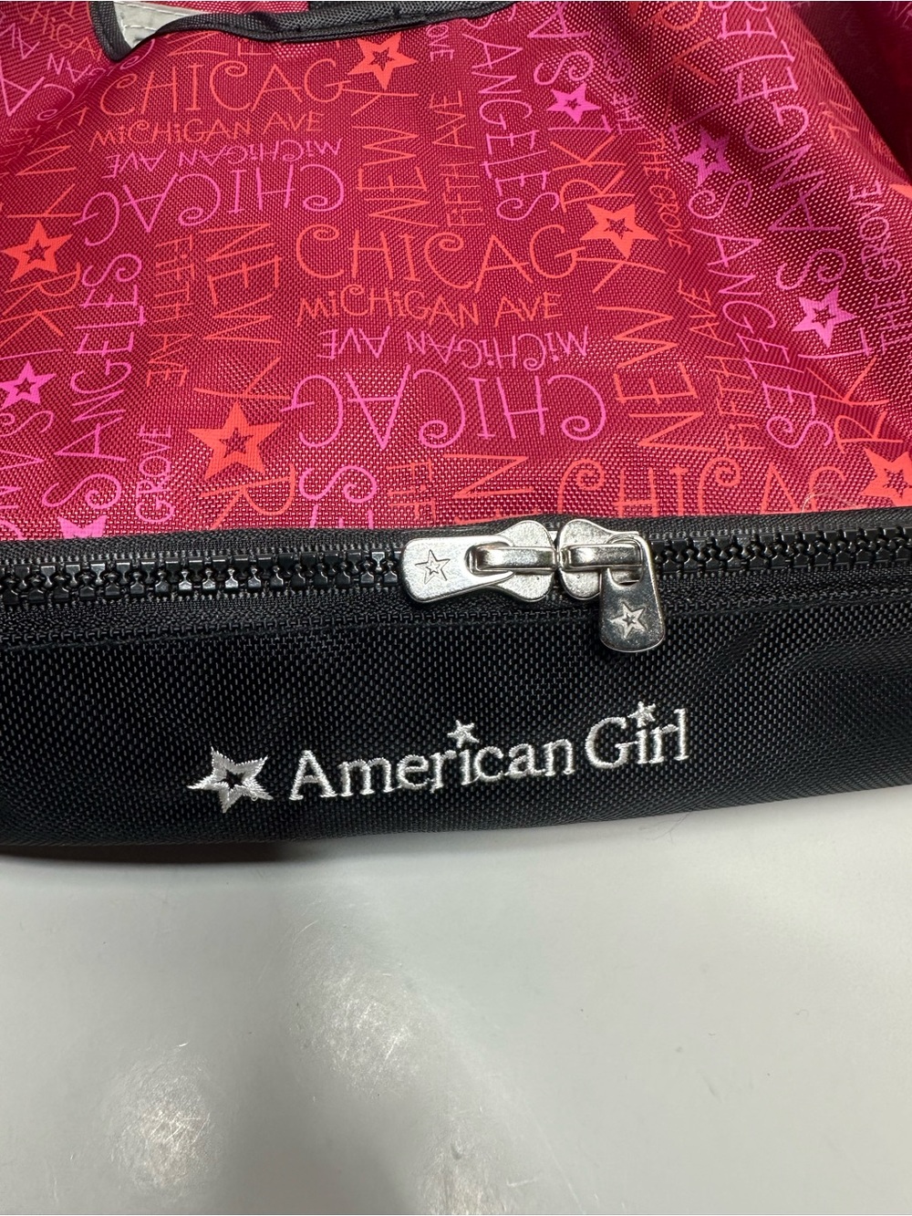 American Girl Red-Pink Patterned Tote with Black Base - Picture 8 of 14